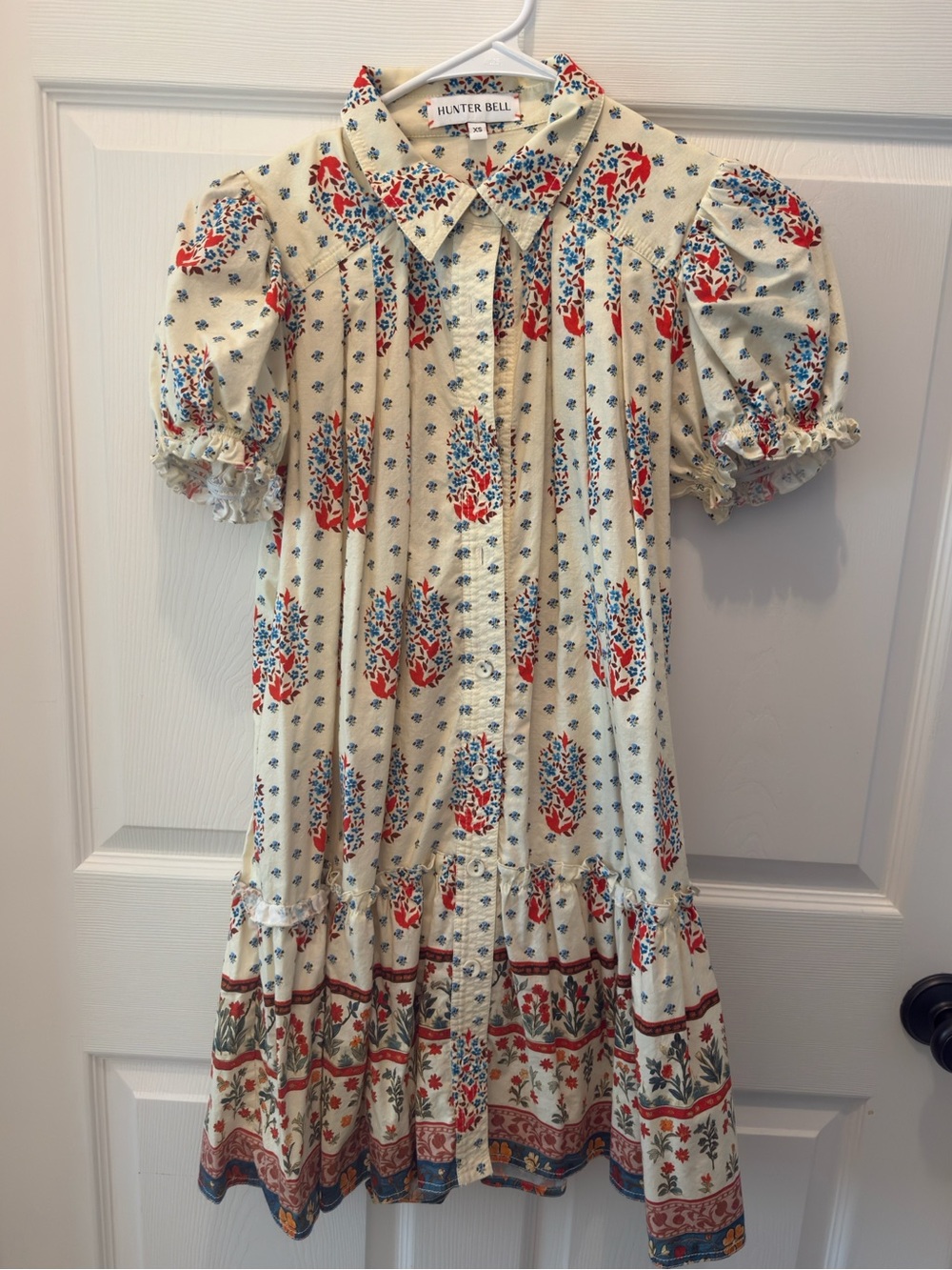 Hunter Bell Drifter Mini Dress Ivory Floral Short Puff-Sleeve Smock Dress - Picture 2 of 5